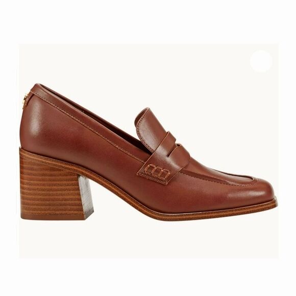 NEW Marc Fisher Kchris Brown Leather Stack Heel Block Heel Loafers Size 7.5 - Picture 2 of 8
